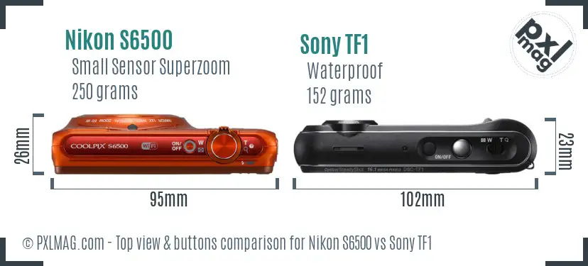 Nikon S6500 vs Sony TF1 top view buttons comparison