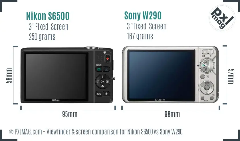 Nikon S6500 vs Sony W290 Screen and Viewfinder comparison