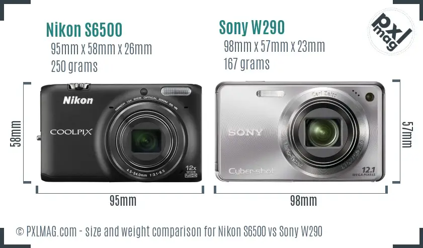 Nikon S6500 vs Sony W290 size comparison