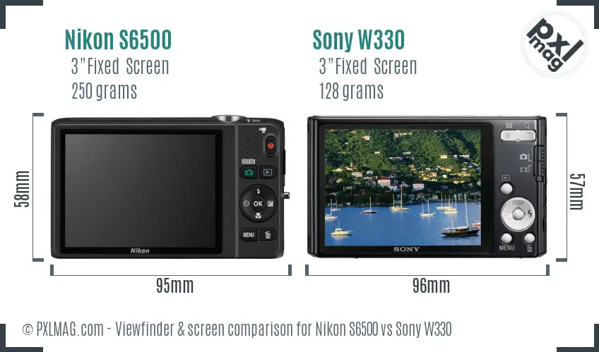 Nikon S6500 vs Sony W330 Screen and Viewfinder comparison