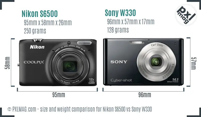 Nikon S6500 vs Sony W330 size comparison
