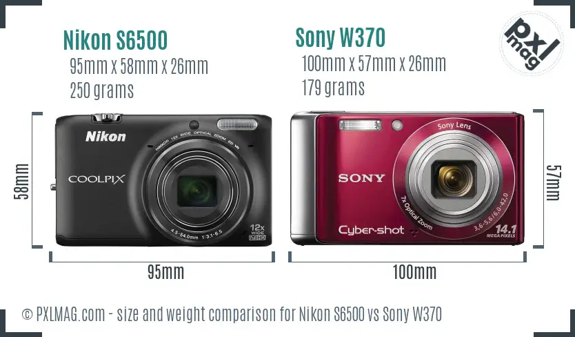 Nikon S6500 vs Sony W370 size comparison