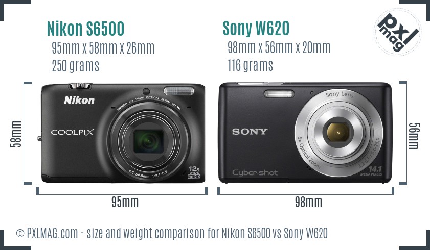 Nikon S6500 vs Sony W620 size comparison Nikon S6500 vs Sony W620 size comparison
