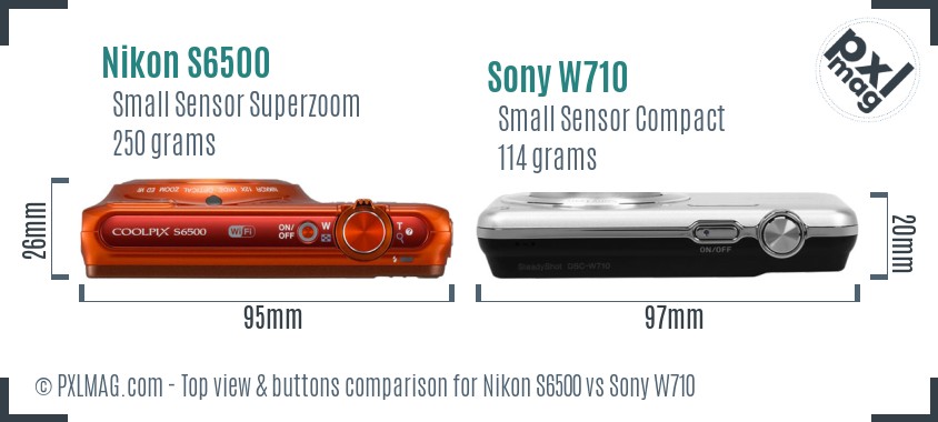 Nikon S6500 vs Sony W710 top view buttons comparison