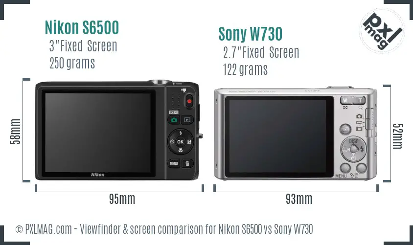 Nikon S6500 vs Sony W730 Screen and Viewfinder comparison Nikon S6500 vs Sony W730 Screen and Viewfinder comparison