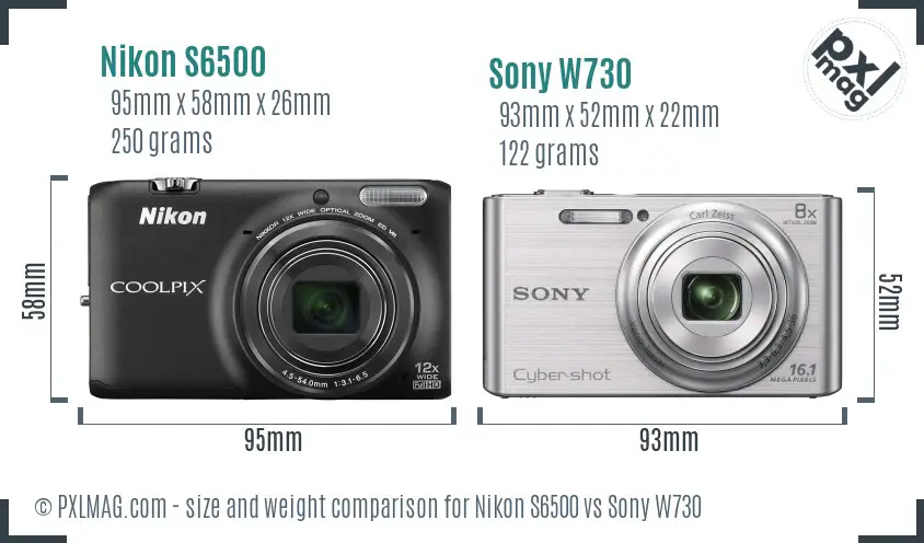 Nikon S6500 vs Sony W730 size comparison Nikon S6500 vs Sony W730 size comparison