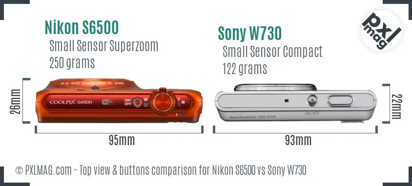 Nikon S6500 vs Sony W730 top view buttons comparison Nikon S6500 vs Sony W730 top view buttons comparison