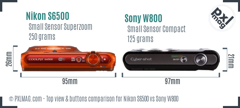 Nikon S6500 vs Sony W800 top view buttons comparison
