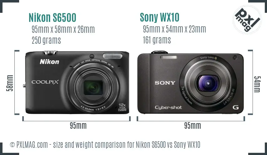 Nikon S6500 vs Sony WX10 size comparison