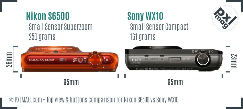 Nikon S6500 vs Sony WX10 top view buttons comparison