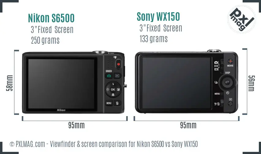 Nikon S6500 vs Sony WX150 Screen and Viewfinder comparison