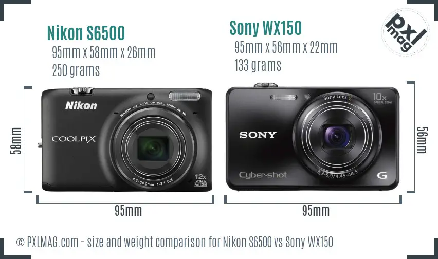 Nikon S6500 vs Sony WX150 size comparison