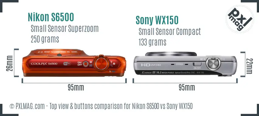 Nikon S6500 vs Sony WX150 top view buttons comparison