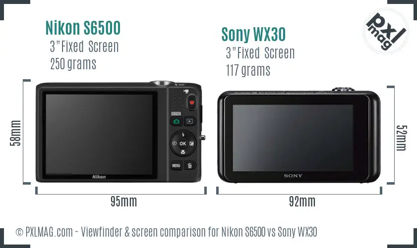 Nikon S6500 vs Sony WX30 Screen and Viewfinder comparison