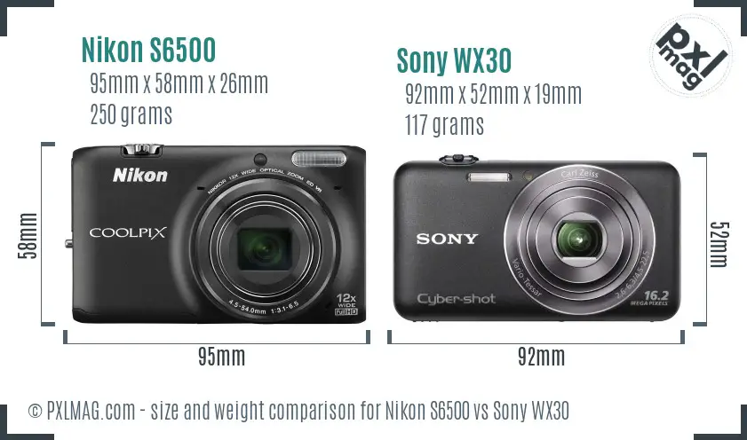 Nikon S6500 vs Sony WX30 size comparison