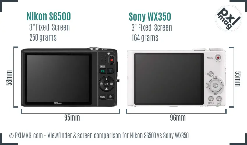 Nikon S6500 vs Sony WX350 Screen and Viewfinder comparison