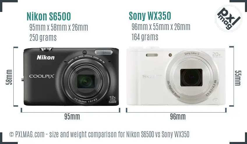 Nikon S6500 vs Sony WX350 size comparison