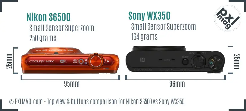 Nikon S6500 vs Sony WX350 top view buttons comparison