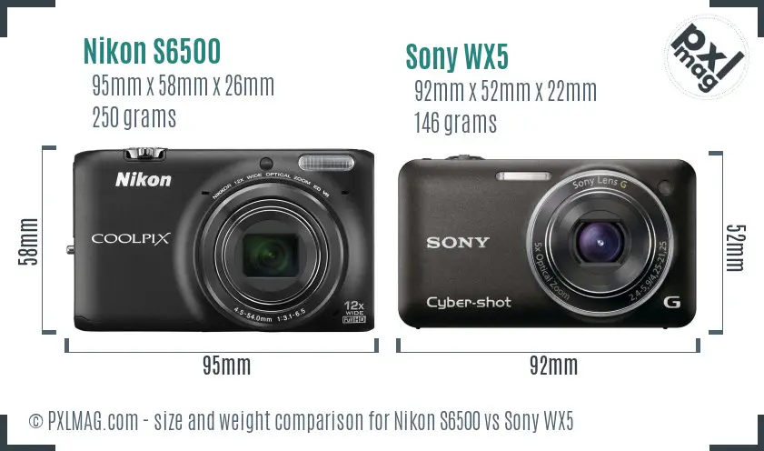 Nikon S6500 vs Sony WX5 size comparison