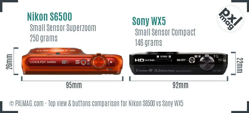 Nikon S6500 vs Sony WX5 top view buttons comparison