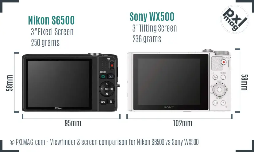 Nikon S6500 vs Sony WX500 Screen and Viewfinder comparison