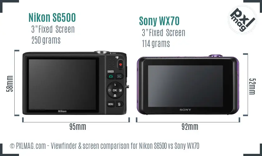 Nikon S6500 vs Sony WX70 Screen and Viewfinder comparison