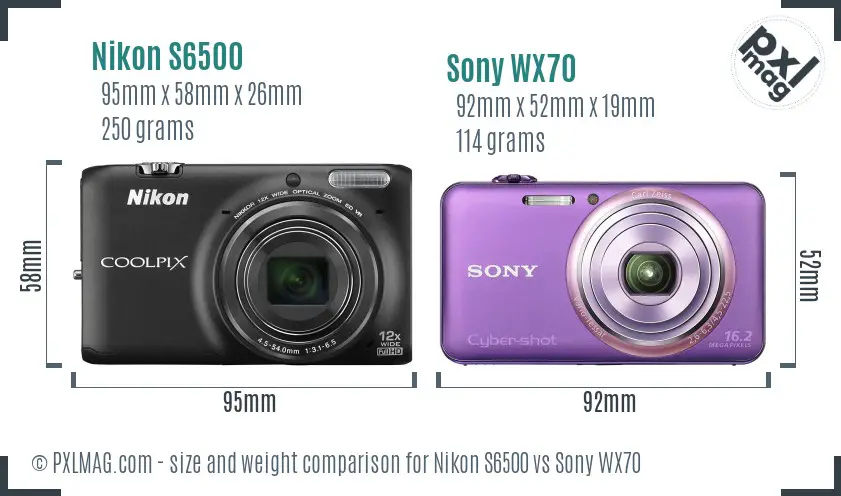 Nikon S6500 vs Sony WX70 size comparison Nikon S6500 vs Sony WX70 size comparison