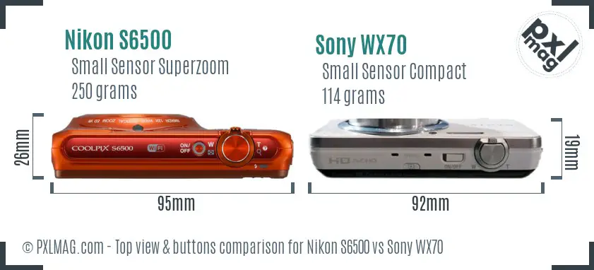Nikon S6500 vs Sony WX70 top view buttons comparison