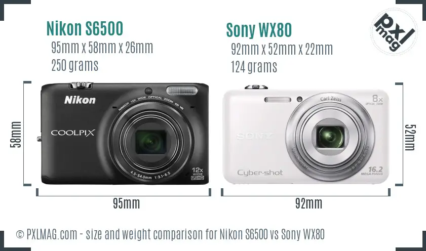 Nikon S6500 vs Sony WX80 size comparison