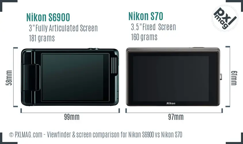 Nikon S6900 vs Nikon S70 Screen and Viewfinder comparison