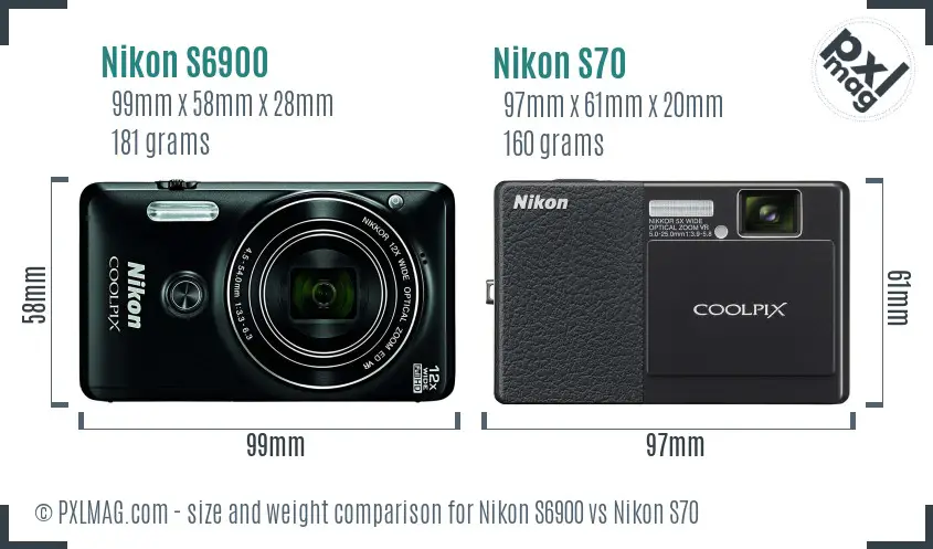 Nikon S6900 vs Nikon S70 size comparison