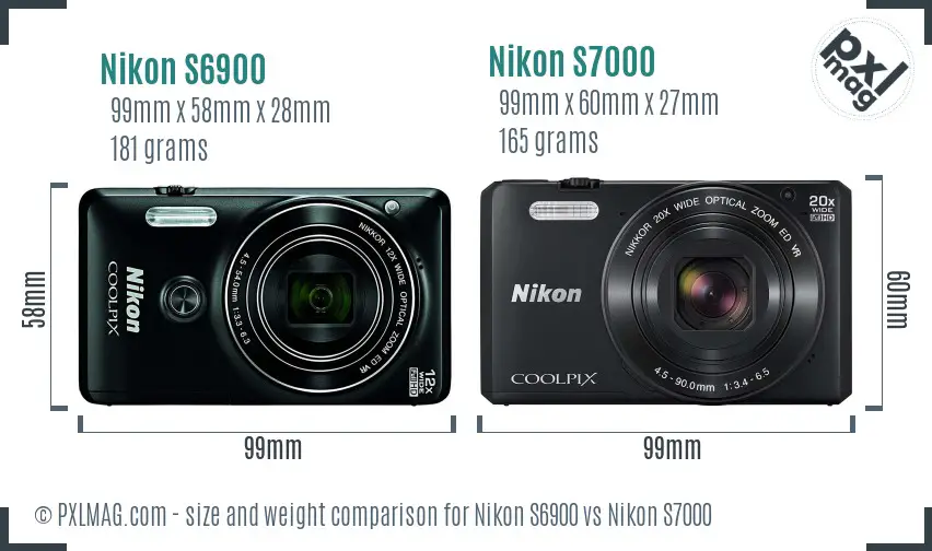 Nikon S6900 vs Nikon S7000 size comparison