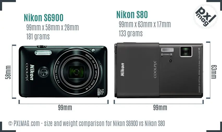 Nikon S6900 vs Nikon S80 size comparison