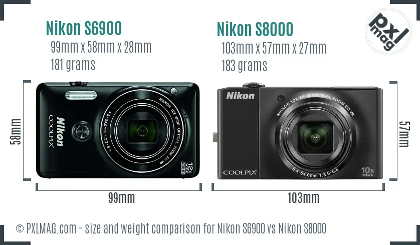 Nikon S6900 vs Nikon S8000 size comparison Nikon S6900 vs Nikon S8000 size comparison