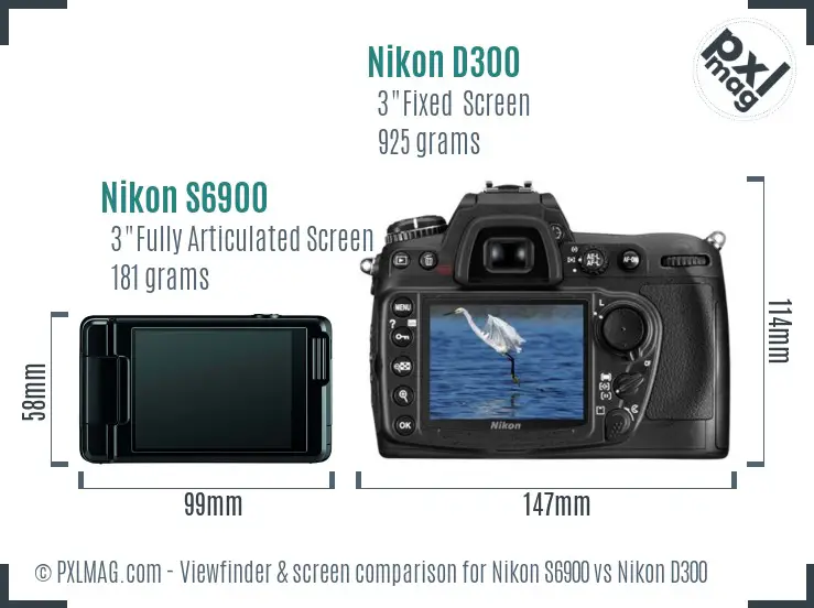 Nikon S6900 vs Nikon D300 Screen and Viewfinder comparison