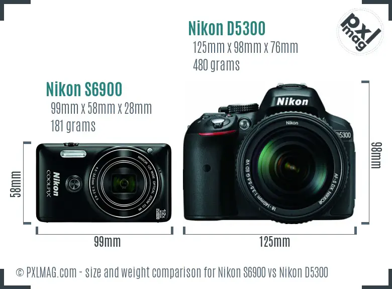 Nikon S6900 vs Nikon D5300 size comparison