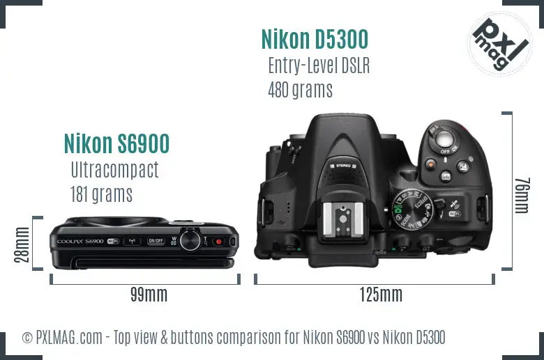 Nikon S6900 vs Nikon D5300 top view buttons comparison