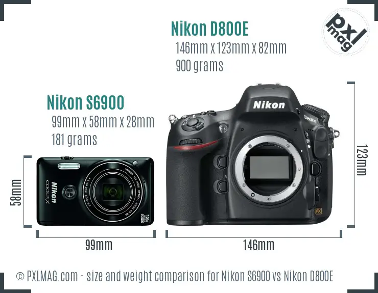 Nikon S6900 vs Nikon D800E size comparison