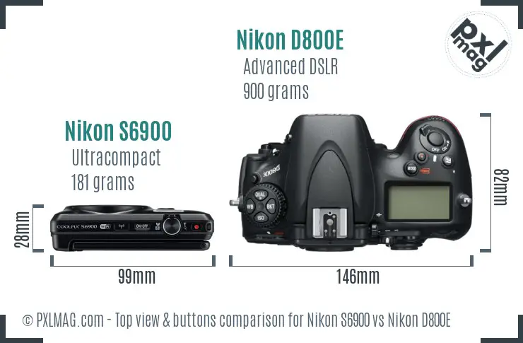 Nikon S6900 vs Nikon D800E top view buttons comparison