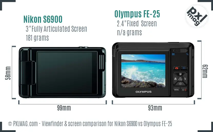 Nikon S6900 vs Olympus FE-25 Screen and Viewfinder comparison