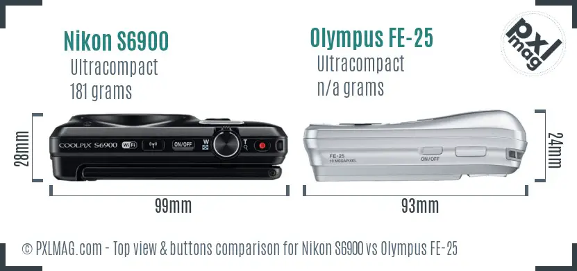 Nikon S6900 vs Olympus FE-25 top view buttons comparison