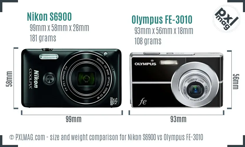 Nikon S6900 vs Olympus FE-3010 size comparison
