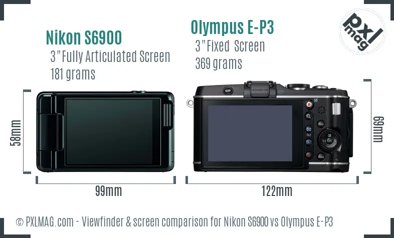 Nikon S6900 vs Olympus E-P3 Screen and Viewfinder comparison