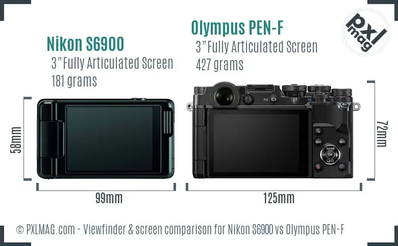 Nikon S6900 vs Olympus PEN-F Screen and Viewfinder comparison