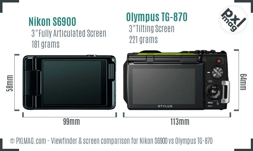 Nikon S6900 vs Olympus TG-870 Screen and Viewfinder comparison