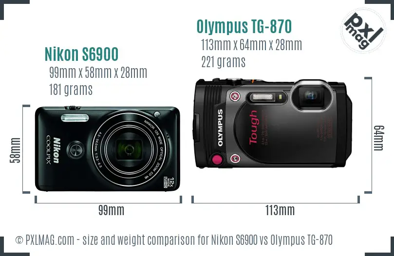 Nikon S6900 vs Olympus TG-870 size comparison