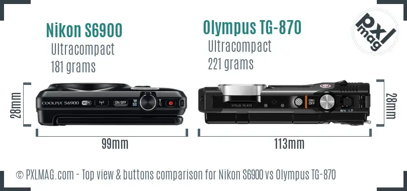 Nikon S6900 vs Olympus TG-870 top view buttons comparison