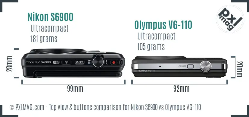 Nikon S6900 vs Olympus VG-110 top view buttons comparison Nikon S6900 vs Olympus VG-110 top view buttons comparison