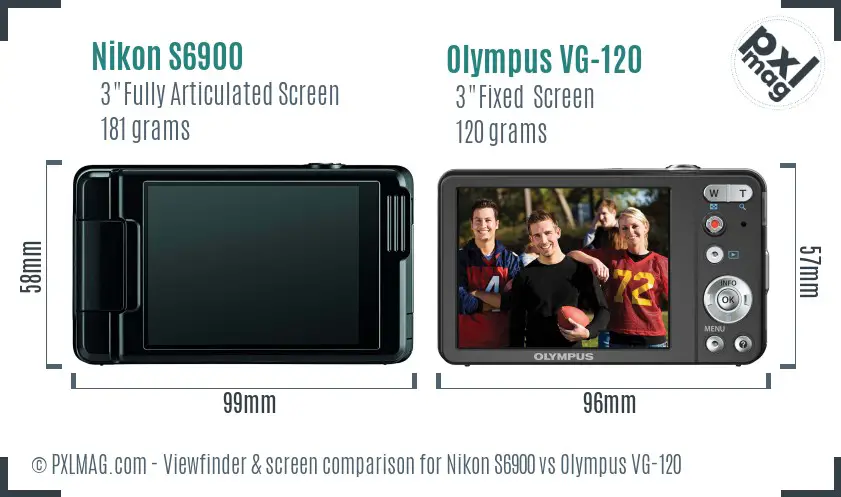 Nikon S6900 vs Olympus VG-120 Screen and Viewfinder comparison