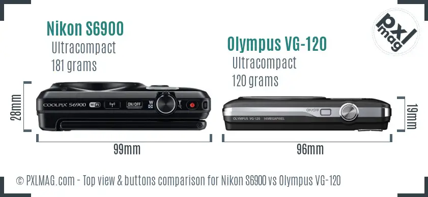 Nikon S6900 vs Olympus VG-120 top view buttons comparison